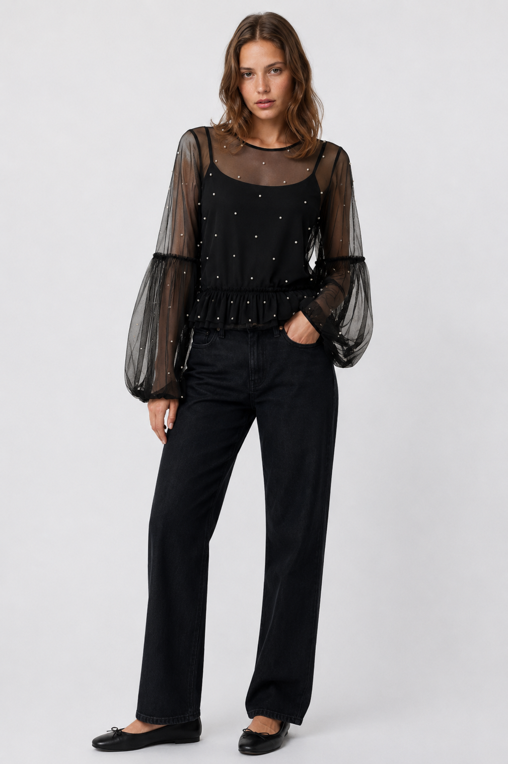 Celeste Pearl Mesh Top